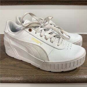 Puma White Sneakers with Gold Logo Accent